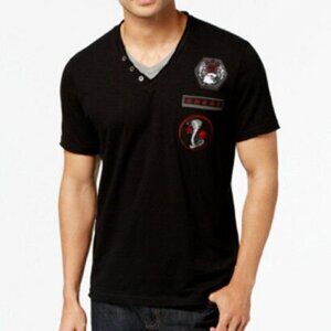 𝅺INC International Concepts Deep Black Mens Layered V-Neck T-Shirt - XL